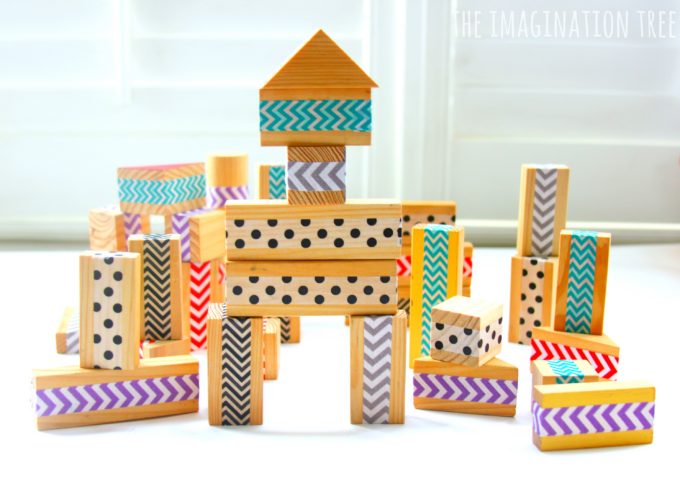 DIY patterned washi tape wood blocks