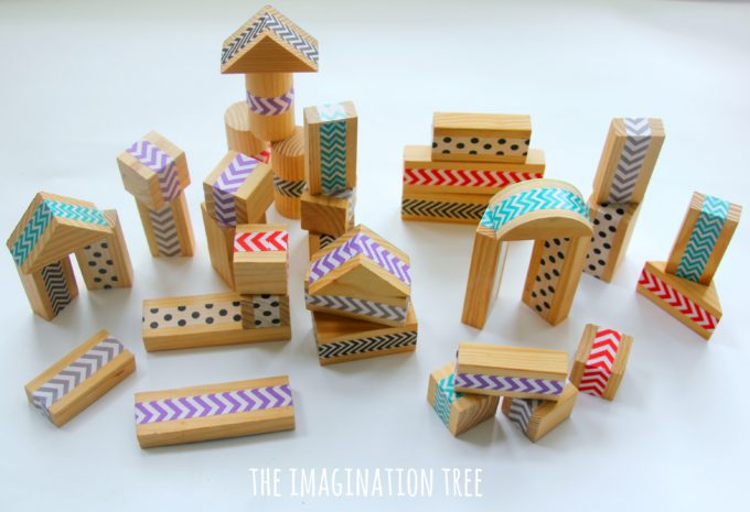 DIY patterned wood blocks using washi tape