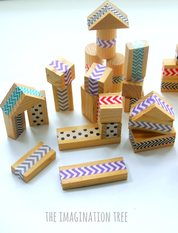 DIY washi tape patterned wood blocks